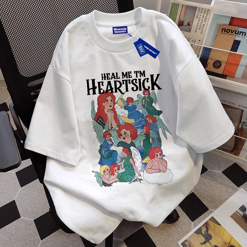 ✨【จัดส่งภายใน 24 ชั่วโมง】 การ์ตูน HEAL ME I’M HEARTSICK ย้อนยุค เสื้อ เสื้อยืด oversize เสื้อยืดผู้หญิง เสื้อแฟชั่น