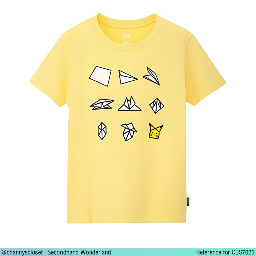 💖USED Uniqlo UT - Yellow Pokemon T-Shirt | เสื้อยืดสีเหลือง สีขาว โปเกม่อน ลายการ์ตูน แขนสั้น สาวอวบ