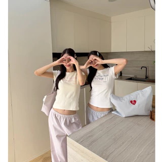 AceyAceyเบบี้ทีคอกลมตัวอักษร (baby tee)