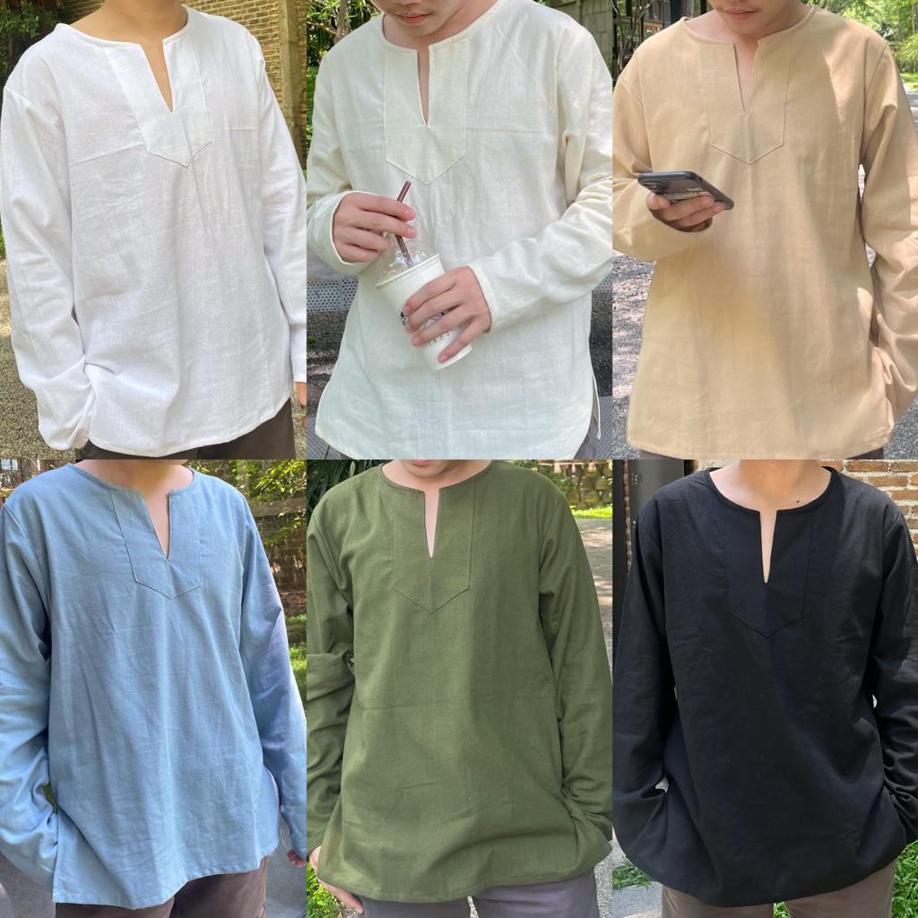 Tara (มี 2 size)เสื้อคอกลมเจาะแขนยาวผ้าฝ้าย เสื้อผู้ชายแขนยาว