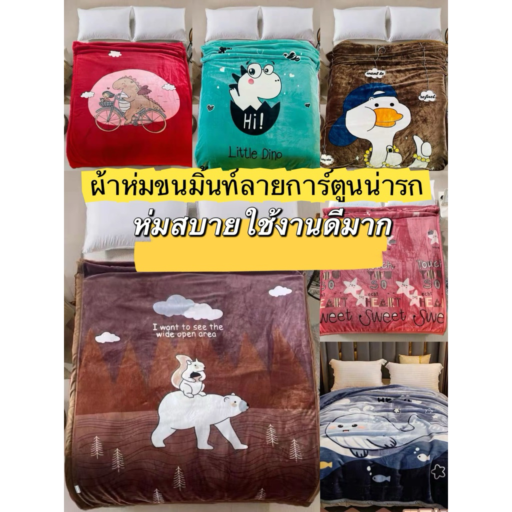 ผ้าห่มขนมิ่งค์ลายการ์ตูนสุดน่ารัก ขนาด 5 ฟุต แบบหนาพิเศษ 2ผืนเย็บติดกัน
