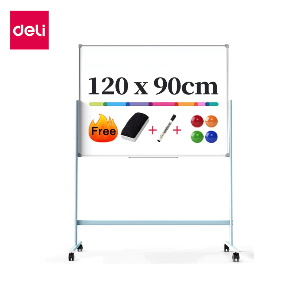 [แถมฟรี] Deli กระดานไวท์บอร์ด 2ด้าน กระดานไวท์บอร์ดแม่เหล็ก ล้อเลื่อน ฐานเหล็กแข็งแรง Whiteboard