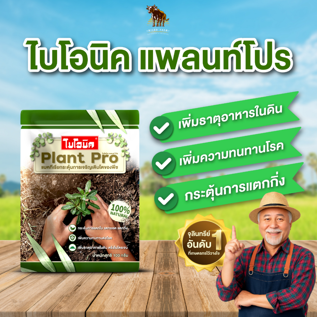 ไบโอนิค Plant Pro แบคทีเรีย กระตุ้นการเจริญเติบโตของพืช ทดแทนการใช้ปุ๋ยเคมี เร่งแตกกิ่ง 100กรัม