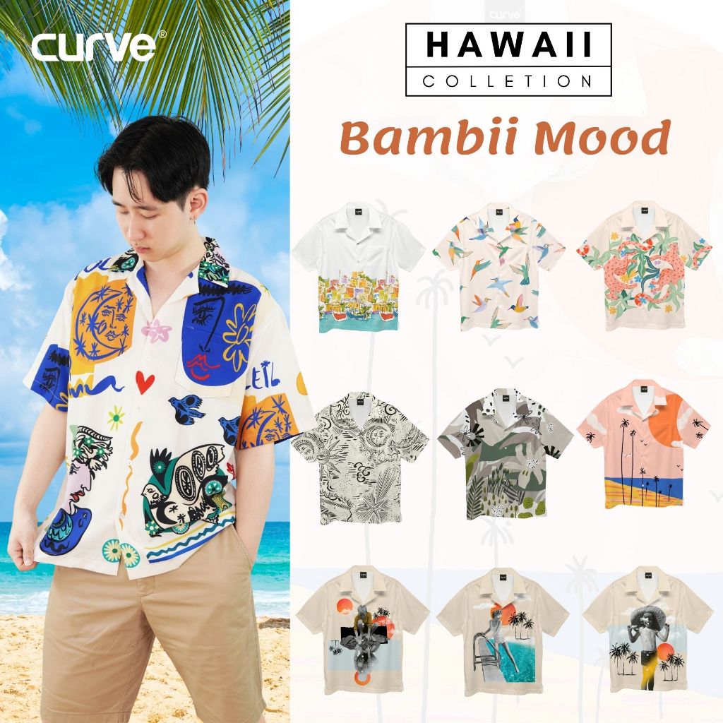 Curve เสื้อเชิ้ตแขนสั้น เสื้อฮาวาย ลาย Bambi Mood( size: S/M/L/XL/2XL/3XL/4XL) ผ้าไหมญี่ปุ่น