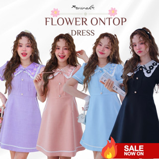 「 Wirah_Brand 」DWD128 Flower ontop Dress ชุดเดรสผ้าทอทวิตสีพ…
