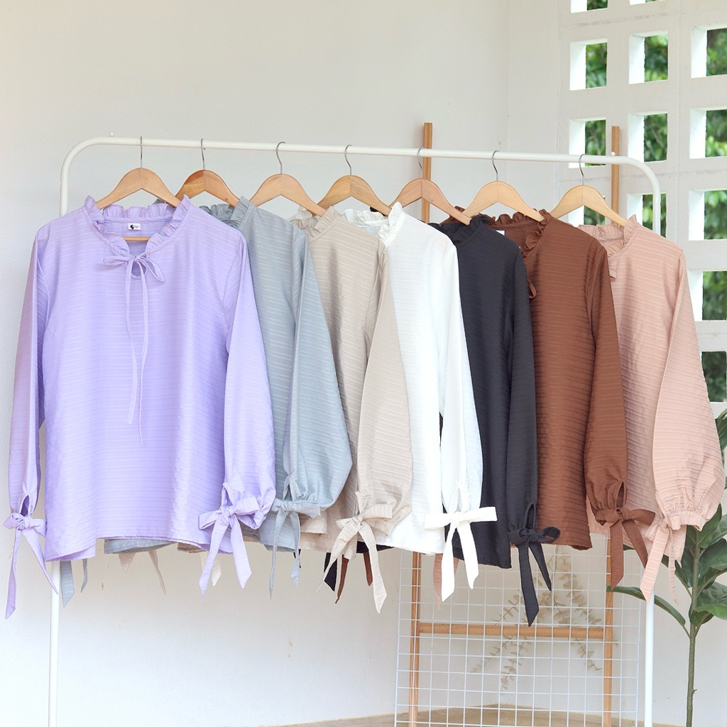 A358 เสื้อคอระบาย ปลายแขนผูกโบว์/อก 51