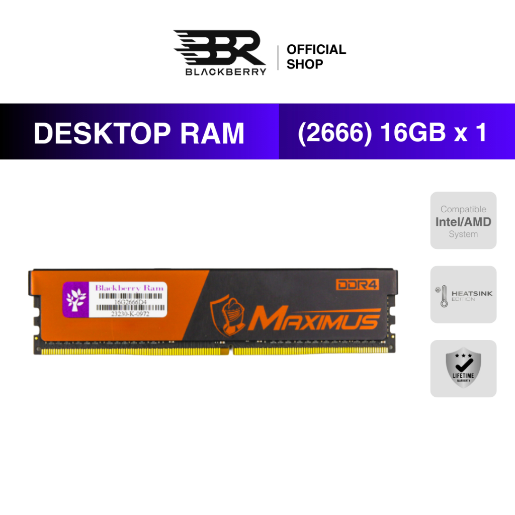 RAM PC DDR4 16GB 2666MHz Blackberry (BBR) MAXIMUS รองรับทุกเมนบอร์ด Intel/AMD ประกัน Lifetime