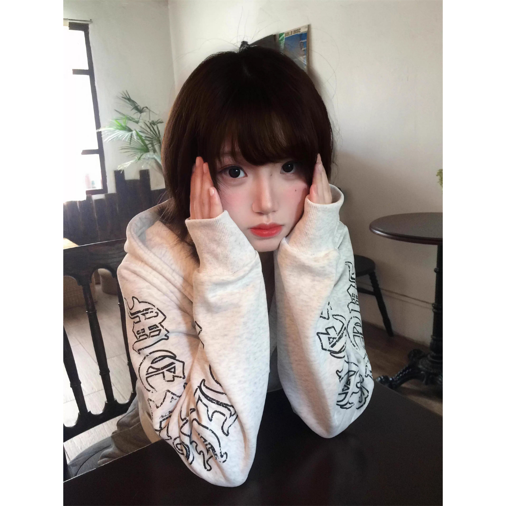 [Street style hip-hop print, zip-up hoodie]เสื้อคลุมฮู้ดซิปสั้นพิมพ์ลายย้อนยุคสุดเทรนด์สำหรับผู้หญิงเกาหลี ราคา ถูกที่สุด ดีลบีเคเค แกลเลอรีภาพที่ 6