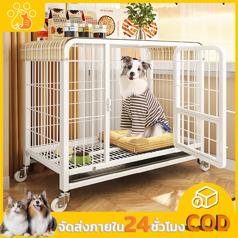 🐾กรงสุนัขขนาดใหญ่ กรงสัตว์เลี้ยงมีล้อ, ลังสุนัขสำหรับสุนัขขนาดใหญ่ แข็งแรง ทนทาน