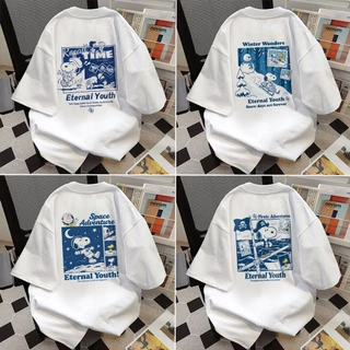 (ผ้าฝ้าย 100%)Luvoro oversize unisex เนื้อผ้านุ่มระบายแขนสั้น T-shirt สีดำและสีขาว เสื้อยืดทูโทน เสื้อยืดแขนสั้น C180