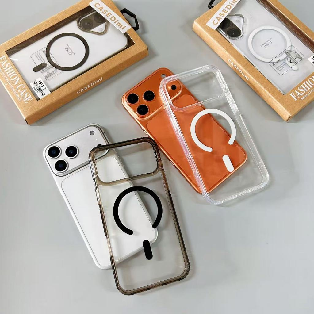 case i7 เคสใสอะคริลิคชาร์จได้ เคสชาร์จไร้สาย กล่องน้ำตาล กันกระแทก สำหรับ for iPhone17 pro max 17air 17pro 17promax i17