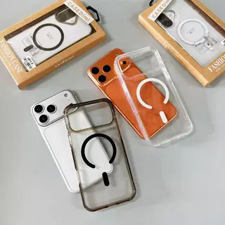 for iPhone17 pro max เคสใสอะคริลิคชาร์จได้ เคสชาร์จไร้สาย กล่องน้ำตาล กันกระแทก สำหรับ for iPhone 17 17pro 17promax