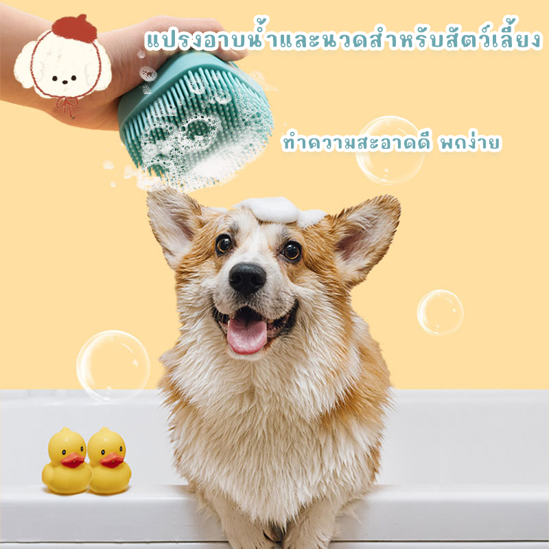 STOCK แปรงอาบน้ำซิลิโคนสำหรับสัตว์เลี้ยง ✨ 💧 นุ่ม สามารถเติมเจลอาบน้ำ ขัดตัวได้ ไม่ระคายเคืองผิวสัตว์เลี้ยง
