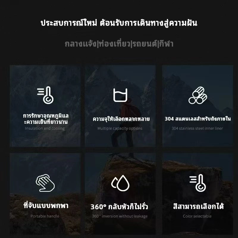 🔥รคาที่ดีที่สุด🔥กระบอกนเก็บความเย็น 600-800-1000ml สแตนเลส 304 กระติกน้ำรนพกพา ได้ทั้งร้อน-เย็น สแตนเลส thumbnail 9