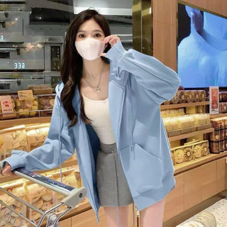 อบอุ่นและสวยงาม เสื้อกันหนาวมีฮู้ด สไตล์น่ารัก สีฟ้าอ่อน คาร์ดิแกนซิปแขนยาว M-2XL