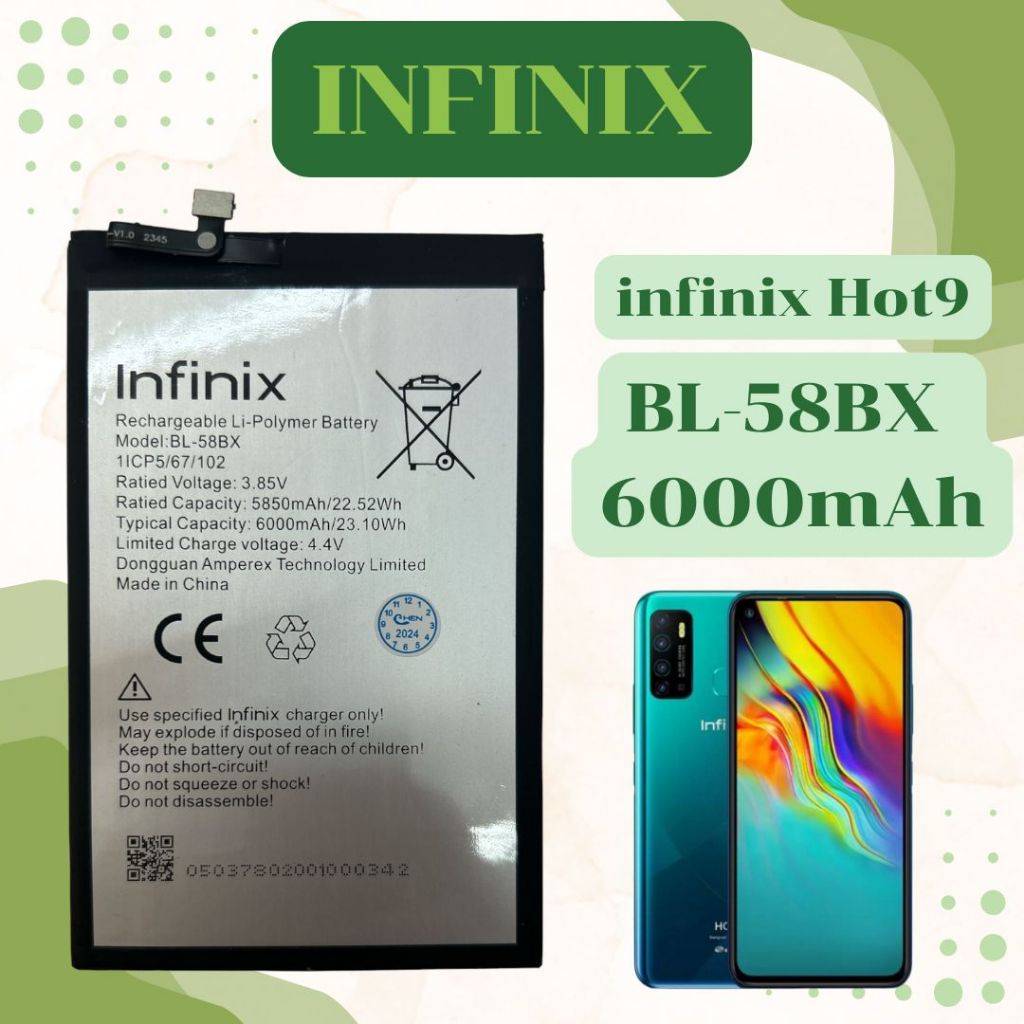 แบตเตอรี่ Infinix Hot 9 Play X680 Hot 10 Play X688 HOT 10S BL-58BX 6000mAh ส่งในไทย