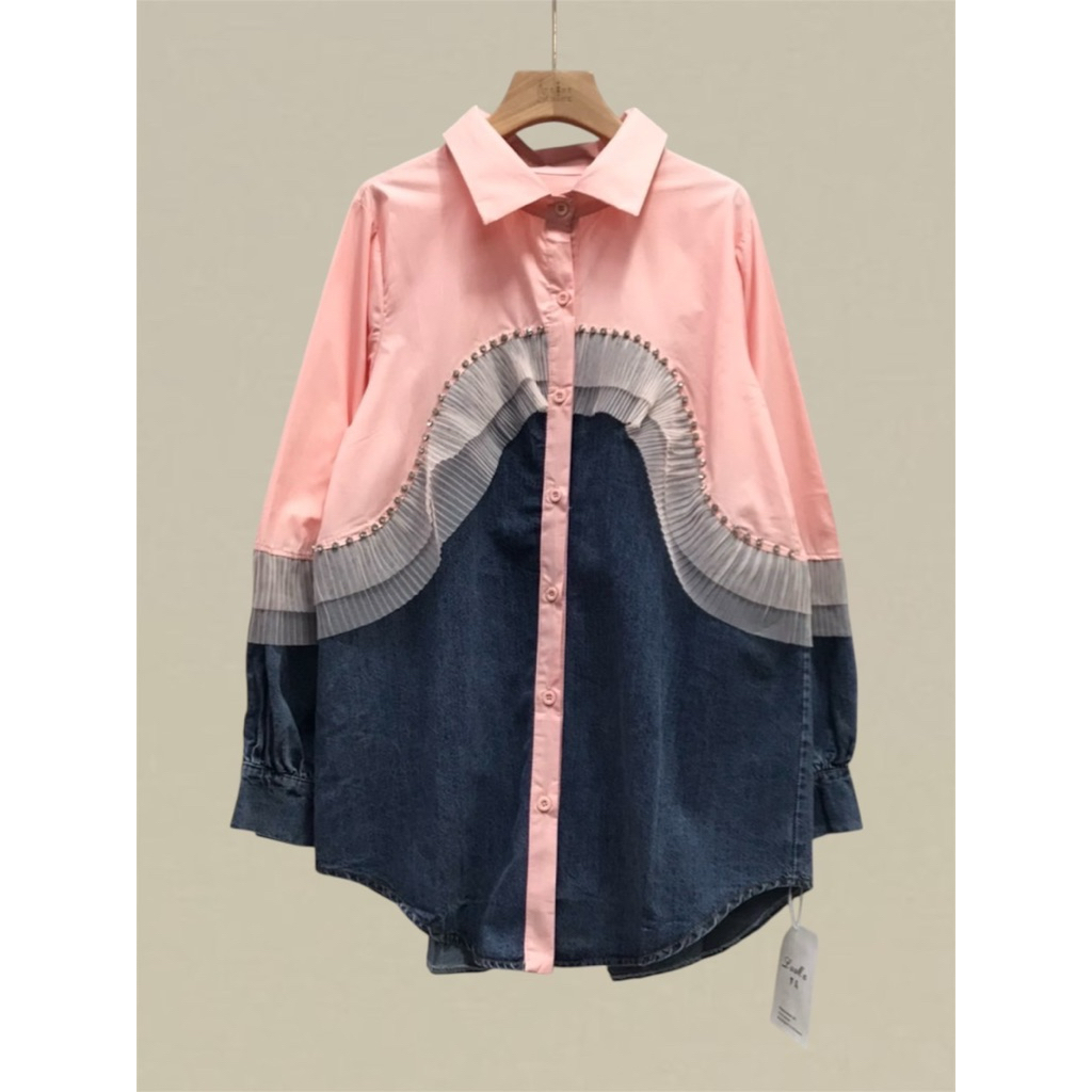 Jeans Patch Cotton Rim Frill DM Long Sleeve Shirt ราคา ถูกที่สุด ดีลบีเคเค แกลเลอรีภาพที่ 9