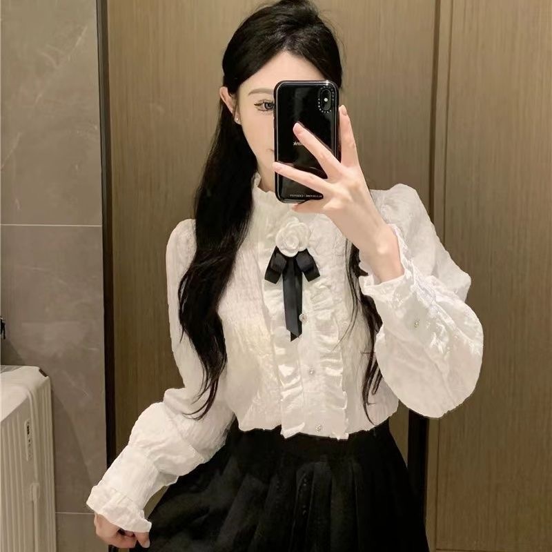[Sheing office]🌟พร้อมส่ง🌟เสื้อเชิ้ตผู้หญิงแขนยาว คอปกสูงปานกลาง สไตล์พระราชวังคาเมลเลีย