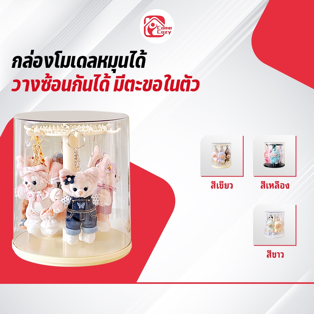 กล่องใส่โมเดล ตู้โชว์ตุ๊กตา กล่องฟิกเกอร์ Labubu ลักษณะสวยงาม กล่องใส่เลโก้ พลาสติกอย่างดี หมุนได้360° มีฝาปิด COD
