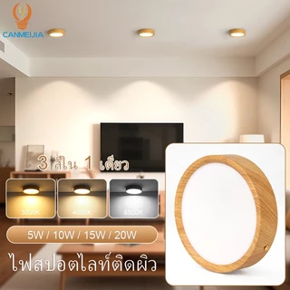 CANMEIJIA โคมพาแนลลายไม้ (ติดลอย) โคมไฟดาวน์ไลท์ 5/10/15/25W Downlight กลม Panel LED สำนักงาน ห้าง บ้านพักอาศัย โรงแรม