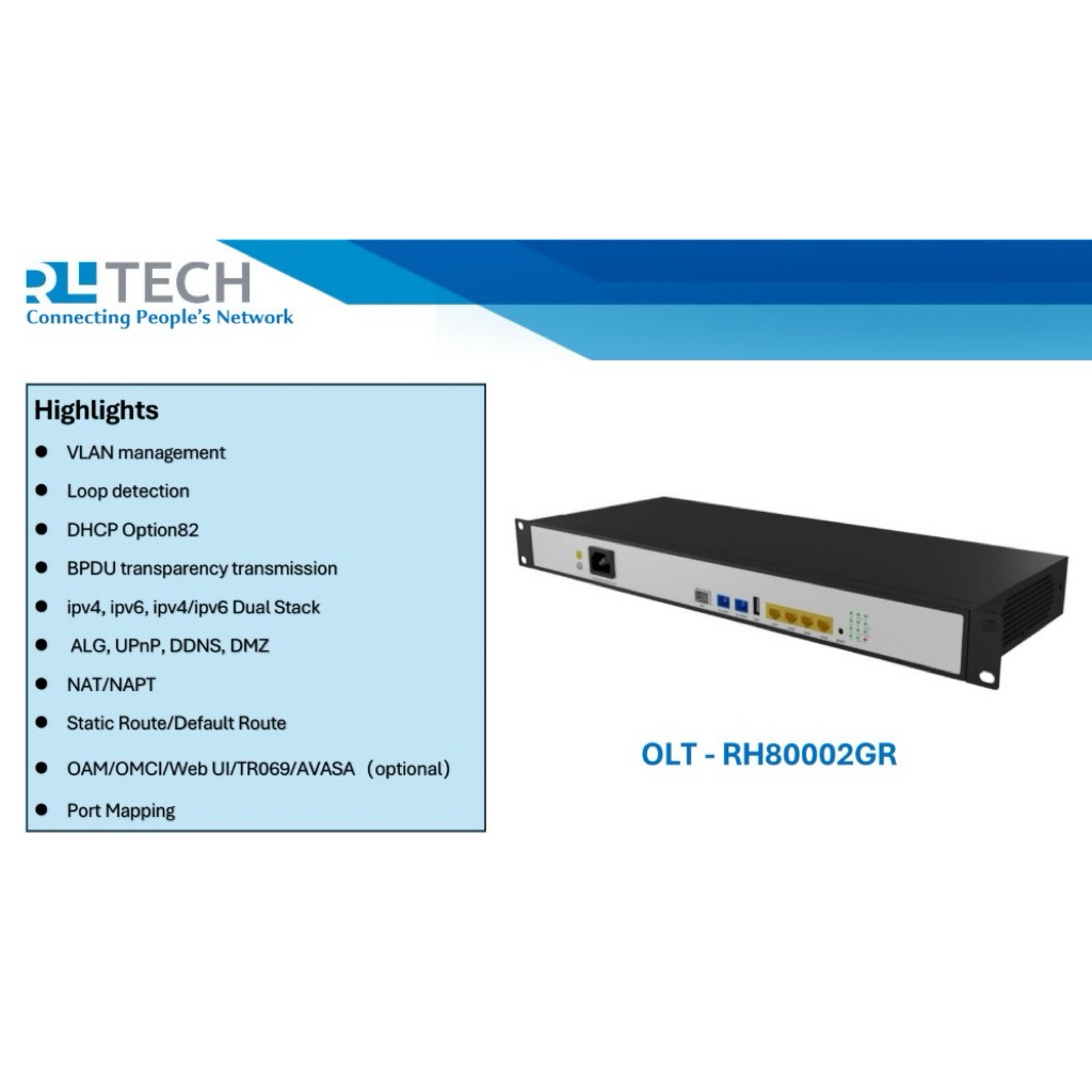 RLTech FTTR-B Master RH8002GR 2 Port Mini OLT with 10Gbps Uplink