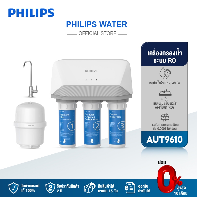 Philips water AUT9610 เครื่องกรองน้ำดื่ม 5 ขั้นตอน ระบบรีเวิร์สออสโมซิส (RO) เครื่องกรองน้ำใต้อ่างล้างจาน