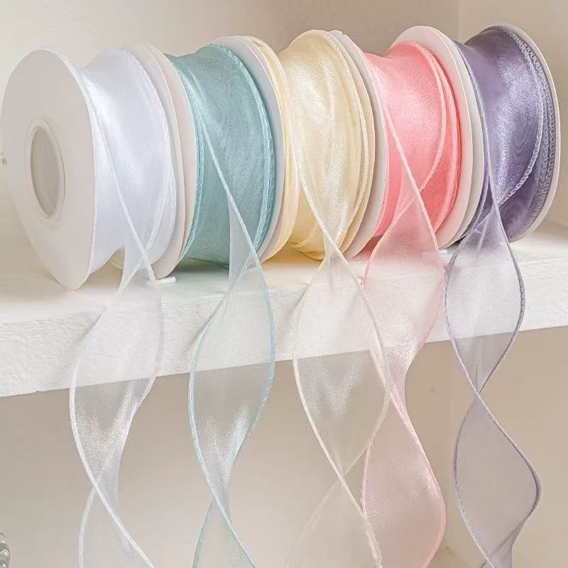 ริบบิ้น ริบบิ้นผ้าแก้ว สีพื้น 4cm/10หลา ห่อช่อดอกไม้ ห่อเคก ห่อของขวัญ