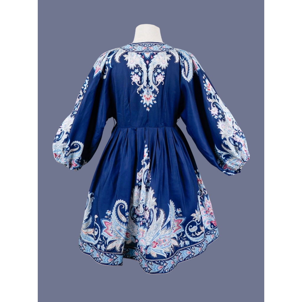 ชุดเดรสสั้น,ชุดเดรสโบฮีเมียน สีกรมท่า แขนยาว คอวี ผ้าโพลีเอสเตอร์ ความยาวชุด 35 - รูปที่ 5