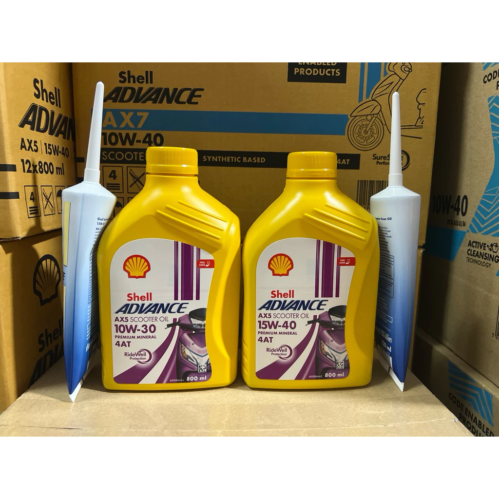 น้ำมันเครื่อง รถจักรยานยนต์ออโตเมติก SHELL Advance AX5 scooter 10w-30 หรือ 15w-40 ขนาด 0.8 ลิตร