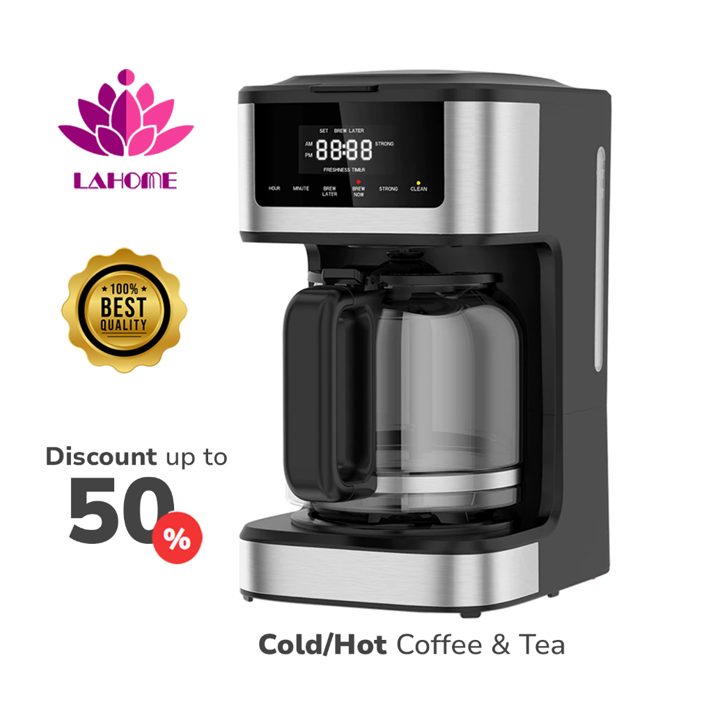 Lahome 1.8L เครื่องชงกาแฟดริป เครื่องชงกาแฟดริปแบบดิจิตัล เครื่องชงกาแฟอัตโนมัติ Cold/Hot Drip Coffe