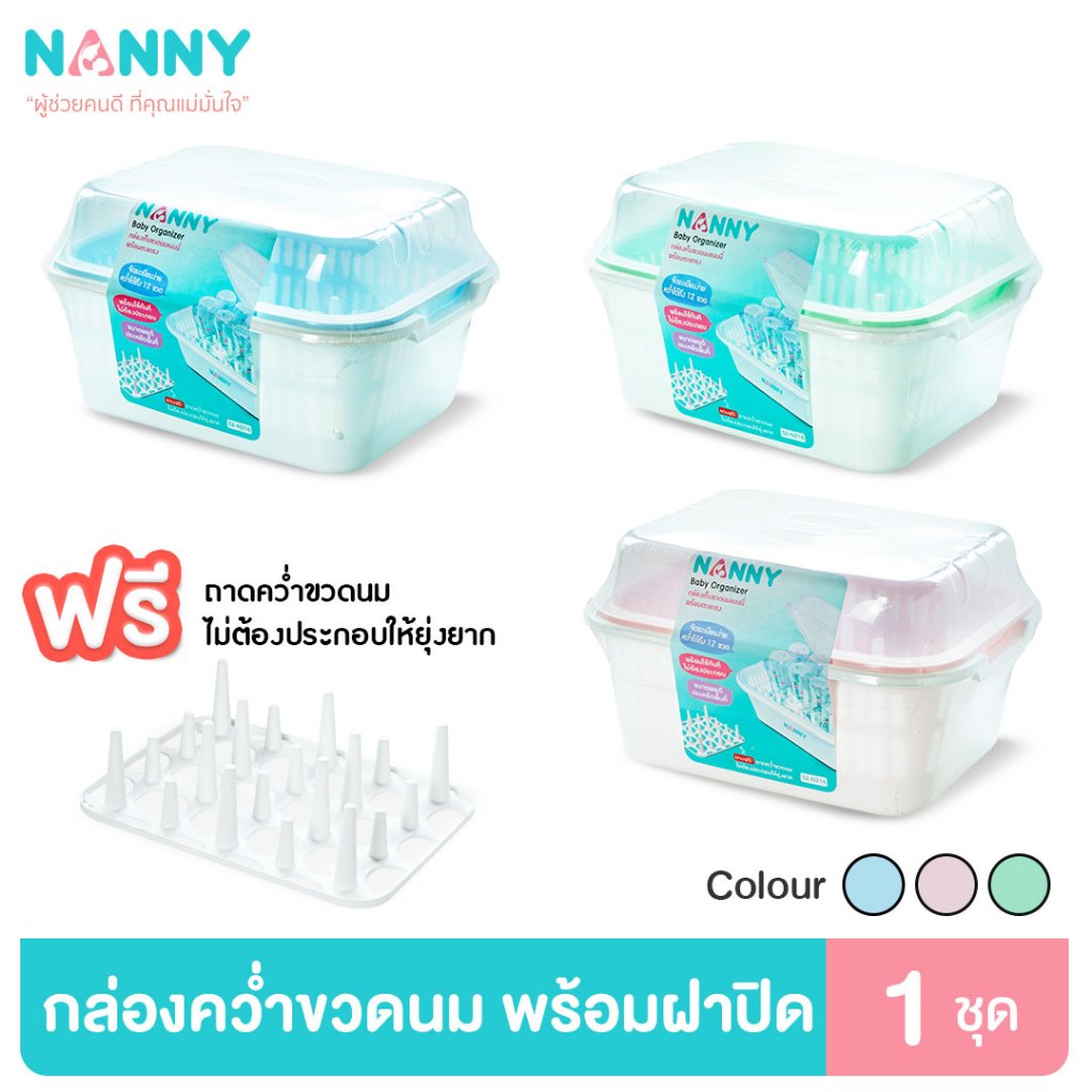 Nanny กล่องเก็บขวดนม กล่องอเนกประสงค์ มีฝาปิด และตะแกรงรองน้ำ รุ่น Nanny และ รุ่น Family