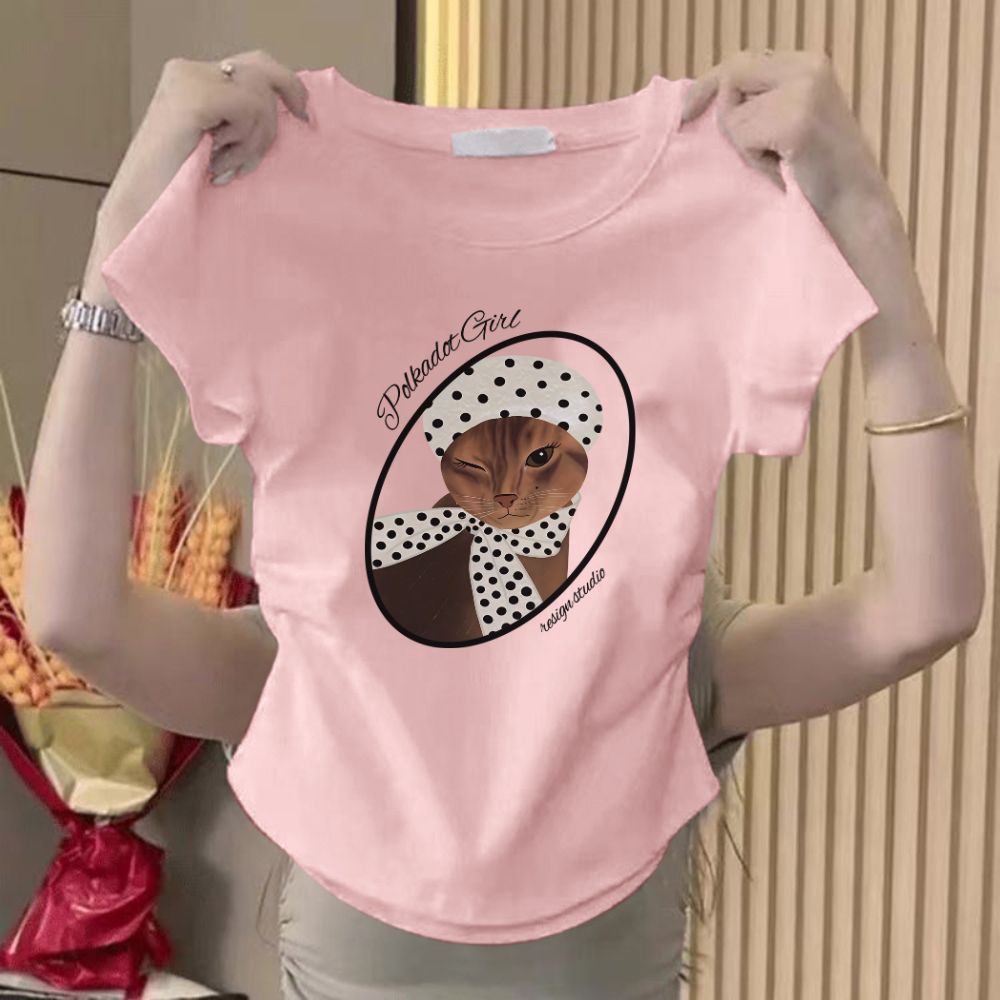 【My-T】🌸เสื้อ baby tee เสื้อครอป เอวแคบ เสื้อเอวลอย แฟชั่น ลุคคุณหนู ทรงสวย ใส่แล้วพรางหุ่นไม่ต้องรีด “Bandana cat”