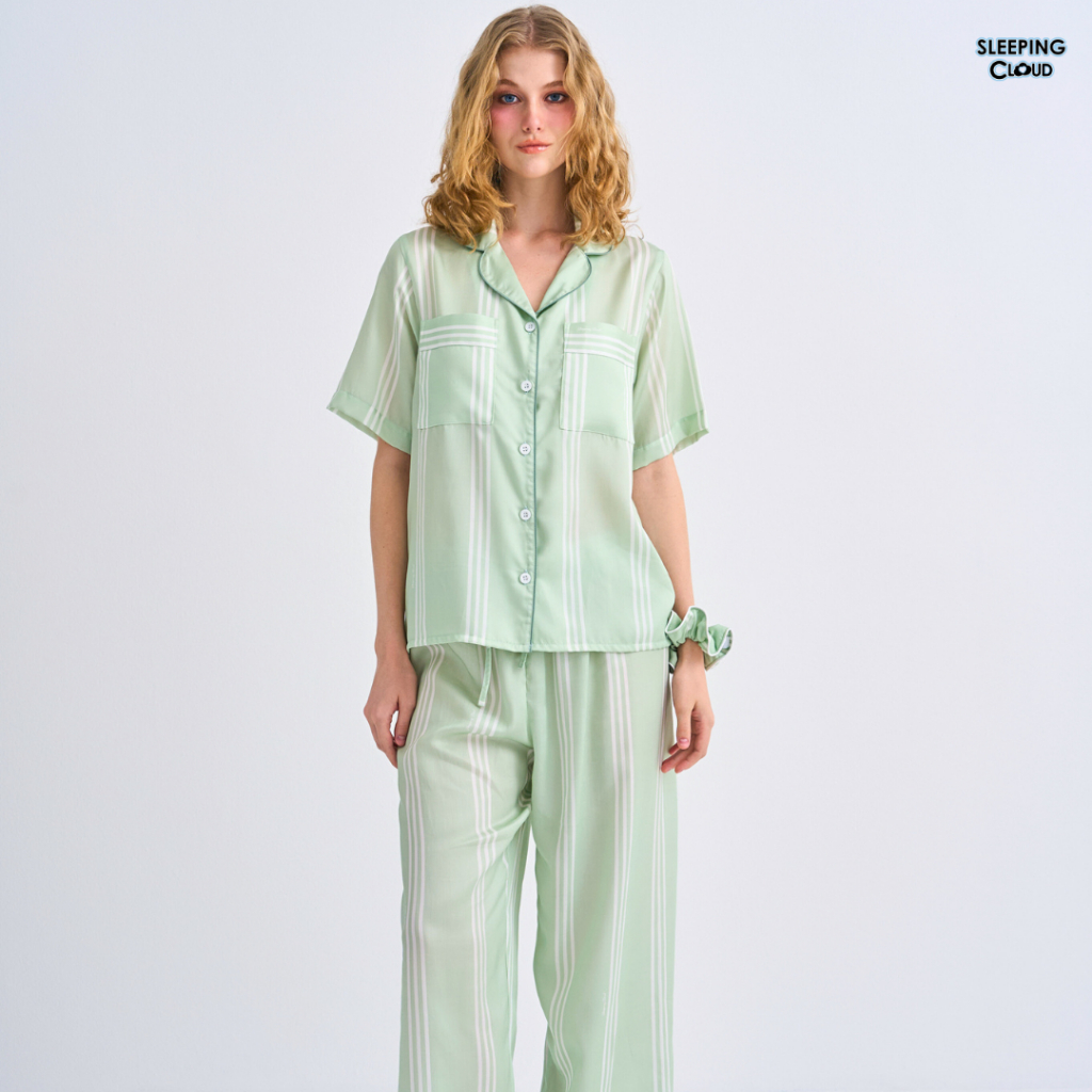 ชุดนอน SLEEPING CLOUD | ชุดนอน 100% LYOCELL ผ้านุ่ม เย็น ใส่สบาย :  three stripe WEDNSDAY