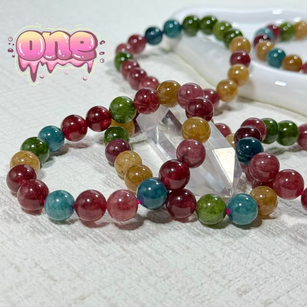 【ขายขาดทุน】Tourmaline ทัวร์มาลีน กำไลหิน ติพลังงานสูงหิน หินเสริมดวง  ทัวร์มาลีนที่มีสีสัน ขนาด10มิล