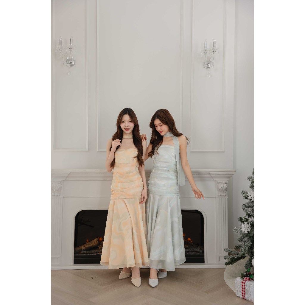 APIN - Marble dress เดรสเกาะอกผ้าพิมพ์ลายหินอ่อน (พร้อมส่งสอบถามก่อนสั่งซื้อ )