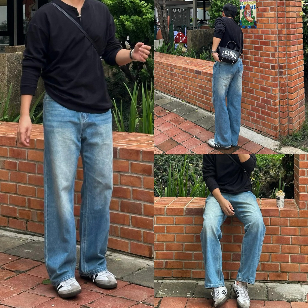 ‼️สินค้าขายดี🍻Normal Jeans (สี Blue )กางเกงยีนส์ทรงกระบอกใหญ่ เอวสูง👖✨