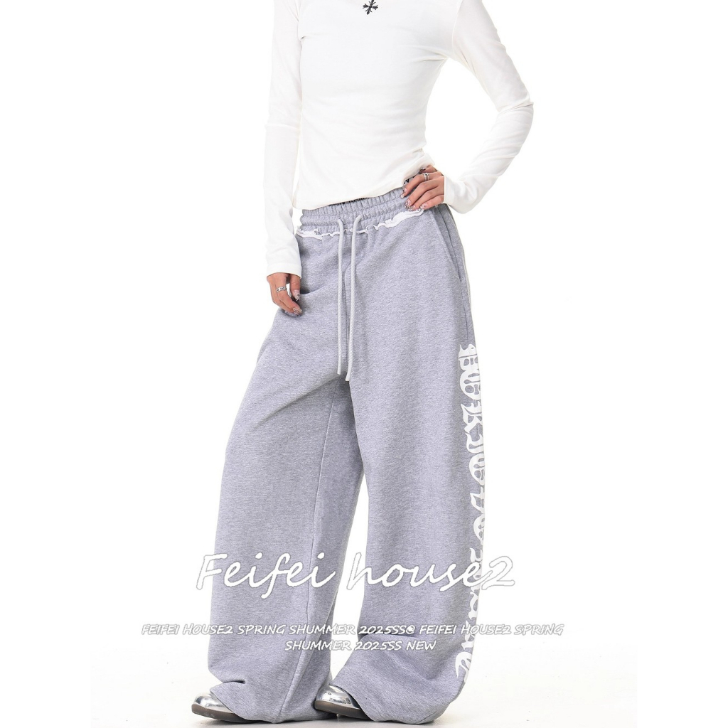 [American street print wide-leg pants]กางเกงลำลองผู้หญิงพิมพ์ลายสไตล์เรโทร กางเกงขากว้างสไตล์ฮิปฮอป