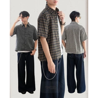 เสื้อเชิ้ตครอปลายสก๊อต Unisex Prompt plaid crop แขนสั้น มี3ไซส์ อก40"/44"/48" เสื้อเชิ้ตครอปผู้ชาย