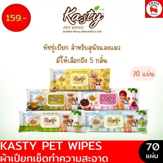 Kasty Pet Wipes ผ้าเปียกเช็ดทำความสะอาด สำหรับสุนัขและแมว ขนาดแผ่น 24 x 22 ซม. (70 แผ่น/ แพ็ค)