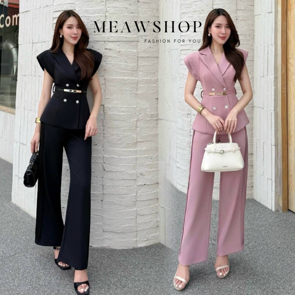 S-3XL Set เสื้อคอปกแขนล้ำ+กางเกงขายาว ทรงสวยจริง มีดีเทลชิคสุดๆ ootd ชุดทำงานผู้หญิง ชุดออกงาน ชุดไป