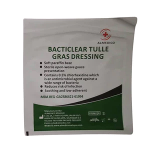 BACTIGRAS(กล่อง10ชิ้น) แผ่นตาข่ายปิดแผล 10x10CM เคลือบพาราฟิน ป้องกันผ้าก๊อซติดแผล