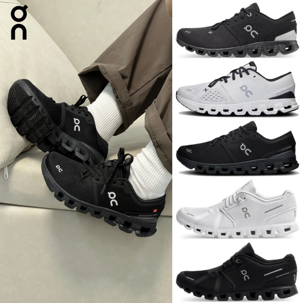 （ของแท้ 100%）On Cloud X3 X4 Black White On Cloud 5 รองเท้าผ้าใบสำหรับผู้ชาย และผู้หญิง