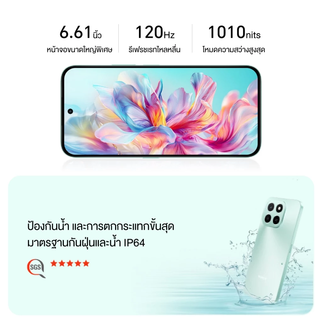 HONOR X6C สมาร์ทโฟน หน้าจอใหญ่ 6.61 นิ้ว | แบตเตอรี่อึด 5300mAh | ชาร์จเร็ว 35W | RAM 6GB | ความจุ 128GB-256GB | กันฝุ่น thumbnail 8