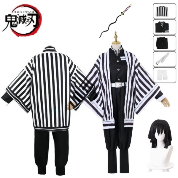 Anime Demon Slayer Kimetsu NoYaibalguro Obanai คอสเพลย์เครื่องแต่งกายฮัลโลวีนปาร์ตี้ Props เต็มชุด วิกดาบ