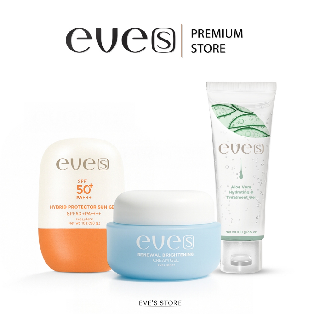 EVES อีฟส์ เซ็ตท้าแดดท้าลม ครีมเจลฟ้า กันแดด ซันเจล เจลอโลเวร่า ปกป้องผิวจากแสงแดด มลภาวะ ฟื้นฟูผิวกระจ่างใสขึ้น