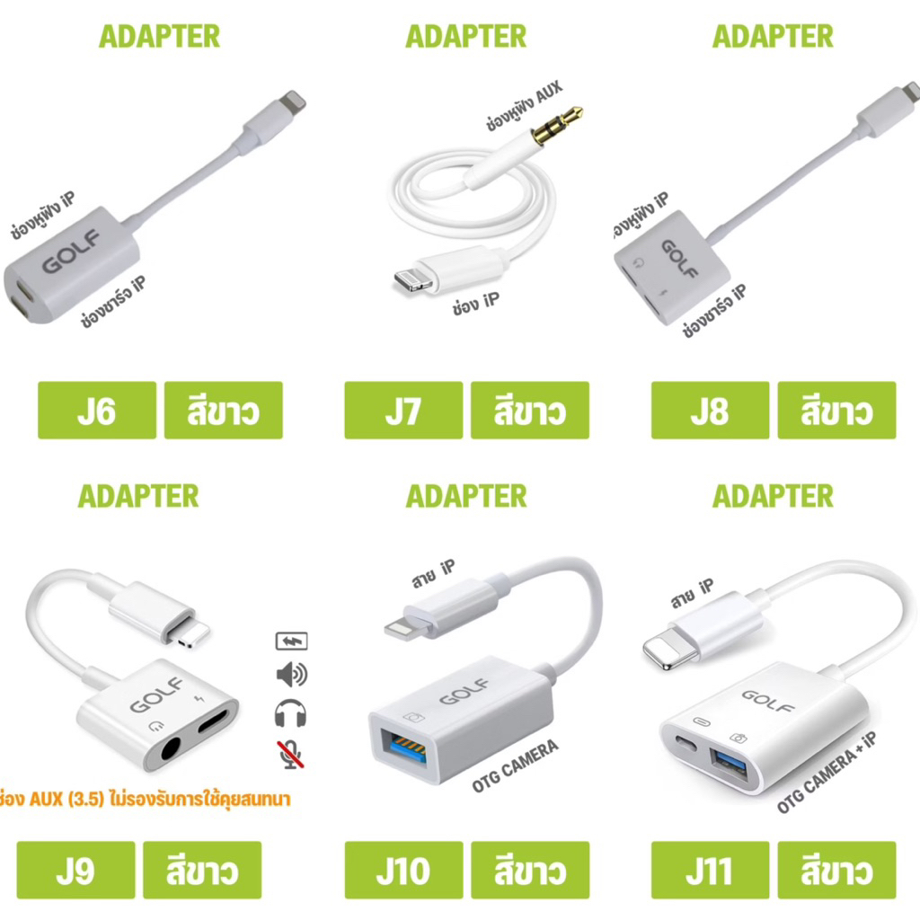 GOLF สายแปลง J6 J7 J8 J9 J10 J11 สายแปลงต่อหูฟัง Adapter Type-C แจ็คสาย 3.5mm.สำหรับฟังเพลง