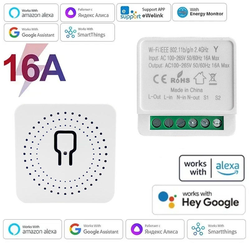 สวิตช์ไร้สาย 16A สมาร์ทไลฟ์ Google Smart Switch รีโมทคอนโทรลพร้อม APP กันน้ำสมาร์ทโฮมสวิตช์ wifi Ale