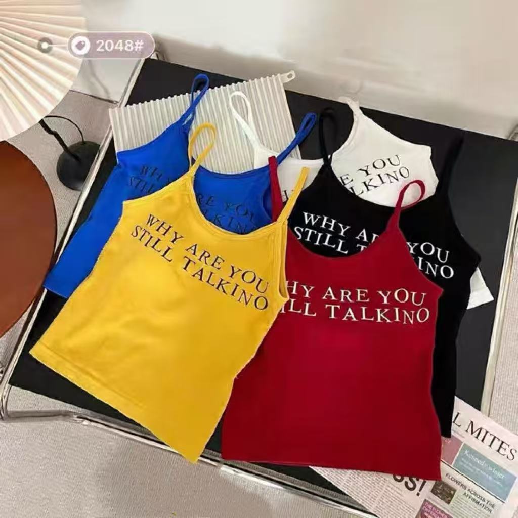 เสื้อเกาะอกพิมพ์ตัวอักษร ผู้หญิง ชุดชั้นในซับในยกทรง เสื้อสตรีทสั้นเซ็กซี่ สไตล์สาวเกิร์ล