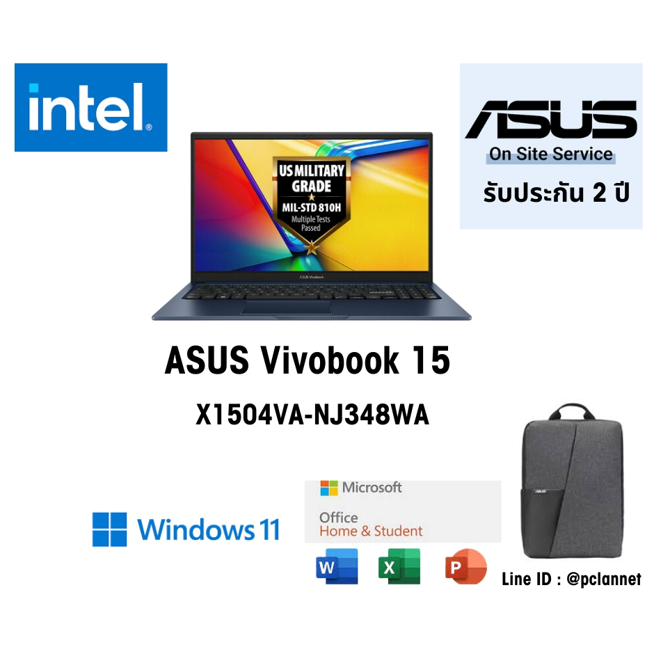 ASUS Notebook โน๊ตบุ๊ค Vivobook 15 X1504VA-NJ348WA  Intel Core i3-1315U 8GB ประกัน 2 ปี 512GB Win
