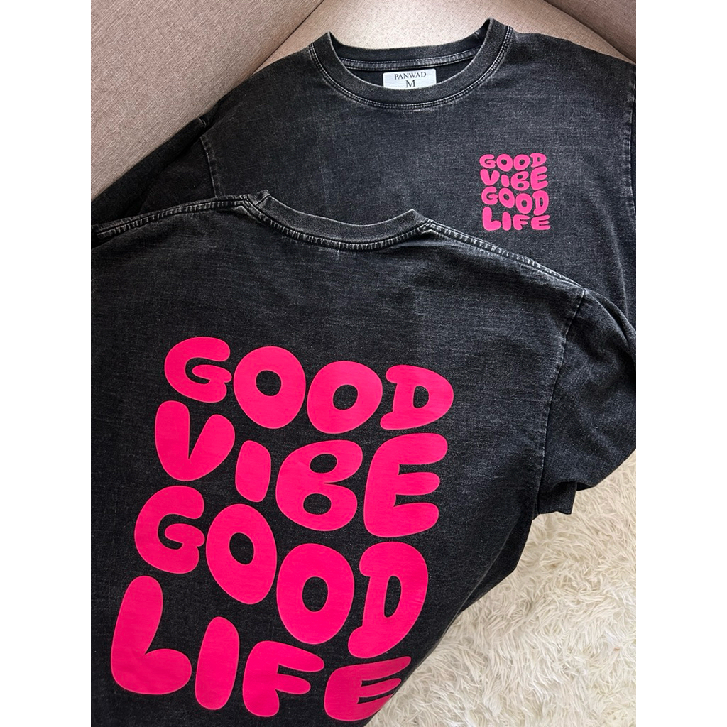 เสื้อยืดโอเวอร์ไซส์ลายGood vibe ผ้าฟอกเกรดพรีเมี่ยม - รูปที่ 6
